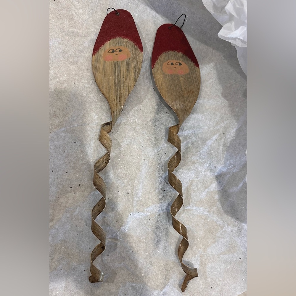 Rustic folk-art style Santa Metal spoons twisted 12”  Ornaments pair